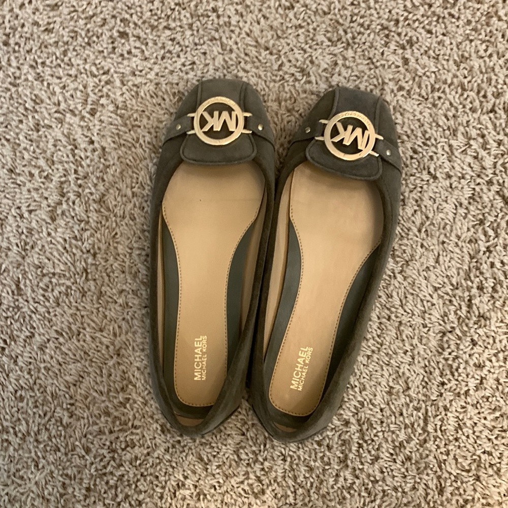 Michael Kors suede flats - worn once. Olive green. Size 9.